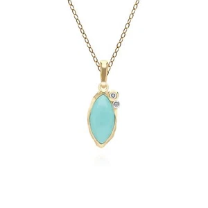 Irregolare Taglio Marquise Turchese E Topazio Ciondolo IN 18ct Oro Str Argento - Foto 1 di 1