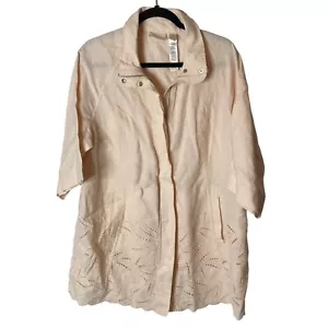 Chicos 3 Linen Eyelet Jacket Sz XL Light Peach Zip Cottage Beach Casual Pockets - Picture 1 of 9