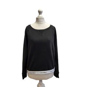 Calvin Klein Sweatshirt Round Neck Black Uk Women's M EU 38 G179 - Picture 1 of 4