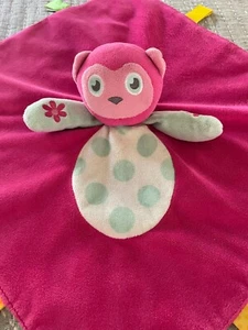 Taggies Lovey Pink Monkey EUC Clean Soft Blue Dots Rattle Plush 15 x 14 Satin - Picture 1 of 10