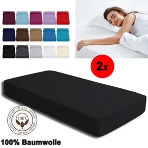 2er Spannbettlaken Spannbetttuch Bettlaken 100% Baumwolle Jersey Steghöhe 30 cm - Bild 1 von 22