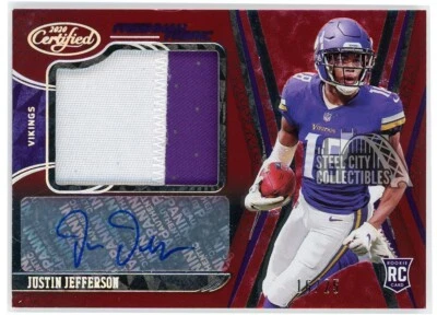 Justin Jefferson 2020 Certified Freshman Fabric Mirror Red RC Patch Auto 16/25 - Image 1 of 2