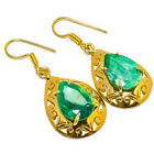 Emerald (Simulated) 925 Silver 18k Yellow Gold Plated Earring 1.76" E7624-676