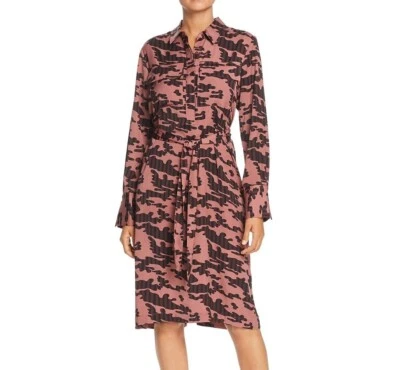 Kenneth Cole Women M Striped Camo Rose Brown Black Belted Pocket Shirt Dress NWT - Image 1 of 4