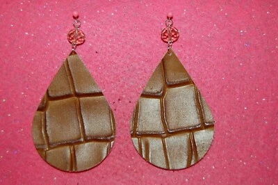 Коричневый крокодила кожи капли серьги кристалл бусина-925 из чистого серебра крючки - Изображение 1 из 4