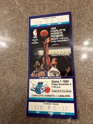 1988 Charlotte Hornets Actual Full Ticket Rex Chapman Debut First Franchise Game - Image 1 of 4