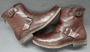 Frye Tyler Boots 6.5 B Leather Strap Engineer Moto Bootie Brown 3474870 Dark Zip - Picture 1 of 16
