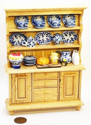 Dolls House Pine Kitchen Dresser With Accessories 1:12 Scale Furniture tumdee - Image 1 of 4