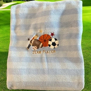 Circo Sports Team Player Blue Stripe Baby Blanket Balls Bat Plush 30x40 Target - Picture 1 of 5
