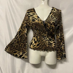 Blusa Top Uno Core Cuello en V Estampado Animal Mangas Acampanadas De Colección Boho Años 90 Y2K Hippie - Imagen 1 de 9