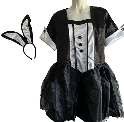 Anime Maid Dress Up Large Black Costume Halloween Bunny Ears Women Clothing - Image 1 of 4