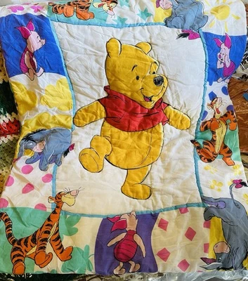 Manta de cuna acolchada retazos reversible Disney Winnie the Pooh años 90 vintage Foto 1 de 2