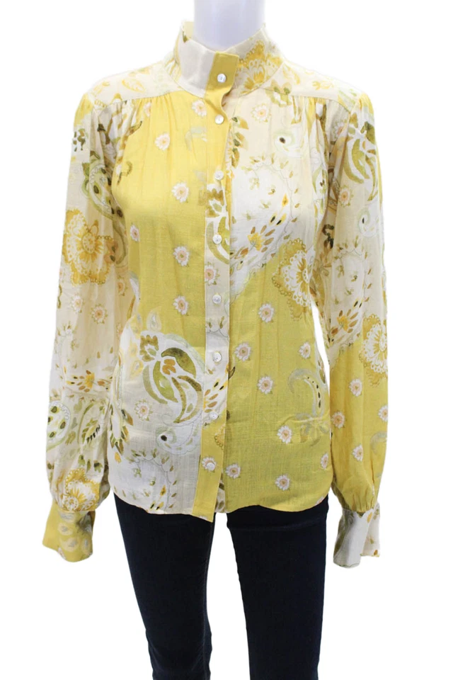Blusa Top Fifteen Twenty Womesn Floral Manga Larga Abotonada Amarilla Talla L Foto 1 de 4