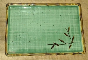 Japanese Sushi Ceramic Plate Green Linen with Bamboo Print - Picture 1 of 2