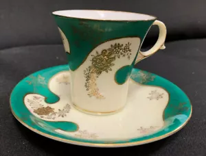 Ucago Grün Weißgold Espresso Demitasse Tasse und Untertasse Keramik Japan - Bild 1 von 8