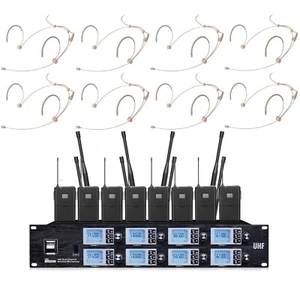 8 Channel UHF Pro Audio Wireless Microphone System 8 Headset Condenser Beige - Picture 1 of 3