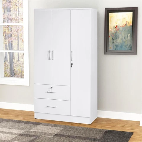 Pemberly Row Modern Wardrobe Armoire Closet with Two Drawers in White Cover