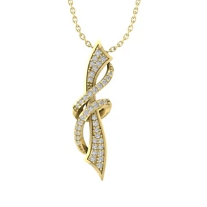 14K Yellow Gold Diamond Swirl Pendant w/ Yellow Plated Silver Chain 1/5ct, 18" - Picture 1 of 5