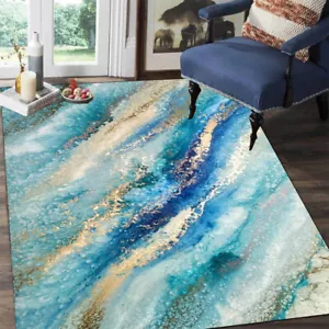 Vintage Marble Rug Teal Grey Abstract Rug Living Room Bedroom Office Carpet - Picture 1 of 8