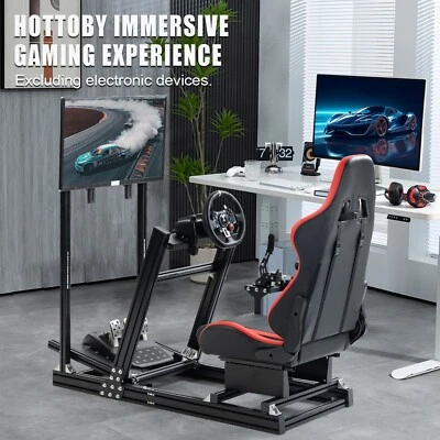 Hottoby Aluminum Racing Game Cockpit with Red Seat & TV Stand Fit Logitech G29 - Image 1 of 4