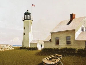 Point Lookout, Maine by Zhen-Huan Lu Lighthouse Ocean Print Poster 24x18 In - Picture 1 of 1