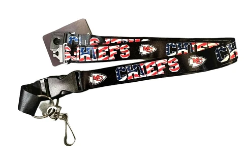 Kansas City Chiefs Lanyard Keychain Black W/ USA Series Stars & Stripes New NFL Cover