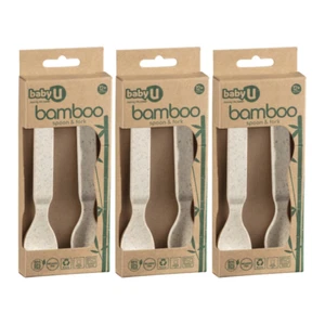 3x Baby U Bamboo Spoon and Fork Set - Picture 1 of 6