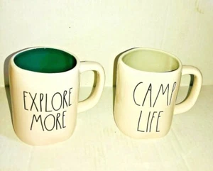 Rae Dunn EXPLORE MORE AND CAMP LIFE DOUBLE SIDED MUGS SET OF 2 NEW - Picture 1 of 3