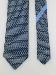 Ferragamo Men's Tie Gancini Logo Print Silk Men's Tie Blue Hook Standard New - Picture 1 of 1