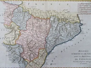 Kingdoms of Aragon & Navarre Catalonia Barcelona Pamplona c. 1780 Bonne map - Picture 1 of 4