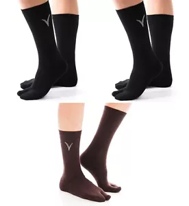 3 Pairs V-Toe 2 Black,1 Brown Split Toe Flip-Flop Tabi Big Toe Crew Thick Socks - Picture 1 of 5
