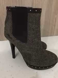 Damas Stiletto Botas al Tobillo Marrón Tweed Reino Unido 4 Euros 37 Tacones Altos Killah - Imagen 1 de 9
