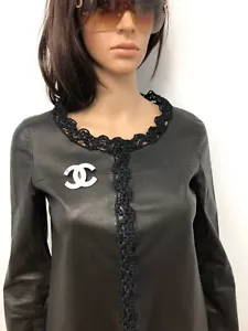 $5980 CHANEL 2009 Black Lamb Leather Lace Jacket CC Pin Bonus Sz. XS (2 Us) 34 - Picture 1 of 12