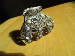 Vintage Rhinestone Silver Tone Barrette Large Hair Claw Clip 2 3/8 inch - Picture 1 of 7