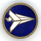 Vintage gilt metal & enamel blue & white logo design badge pin #47