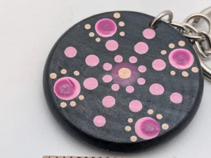 Decorative Dot Art on Wooden Keychain - Picture 1 of 4