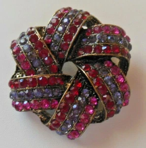 Vintage Signed Monet Ribbon Brooch Purple, Pink, Red Rhinestones - Picture 1 of 2