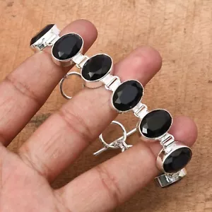 Bracciale Bracciale Gioielli Fatto a Mano Pietra Preziosa Onice Nero 925 - Foto 1 di 8