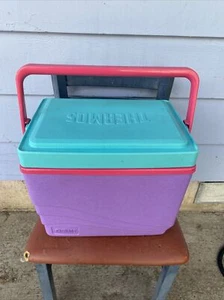 Vintage Retro Thermos Cooler 90s Color Block Pastel Purple 16 qt Reversible Lid - Picture 1 of 8