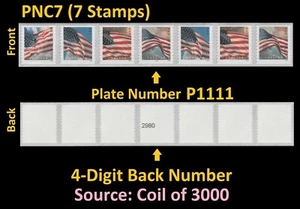 US 5879-5882 5882a Flag F #on# PNC7 APU P1111 4d back # (from 3k coil) MNH 2024 - Picture 1 of 1