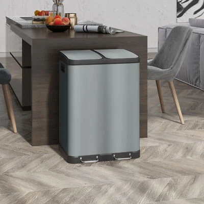 HOMCOM Mülleimer 2 x 30L Treteimer mit Deckel Fußpedal Inneneimer Metall - Bild 1 von 4