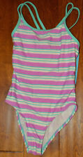 Girl's Breaking Waves Purple & Mint Stripe One Piece Swimsuit Size 8