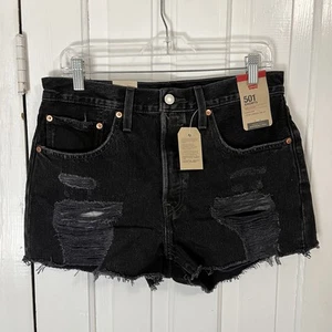 Levi's 501 pantaloncino originale vita alta nero distrutto invecchiato taglia 30 N - Foto 1 di 8