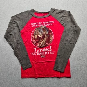 Jurassic Park Boys Size Large Red Gray Long Sleeve Raglan T Rex Top - Picture 1 of 10