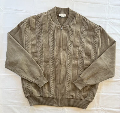 Suéter de Colección Años 80 Norm Thompson Tejido con Cable Marrón Tostado Cremallera Completa Para Hombre 2XL Foto 1 de 4