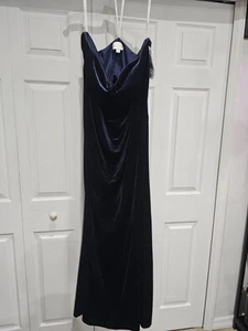 Galina Signature Dark Navy Blue Glitter Velvet Strapless Dress - Picture 1 of 12
