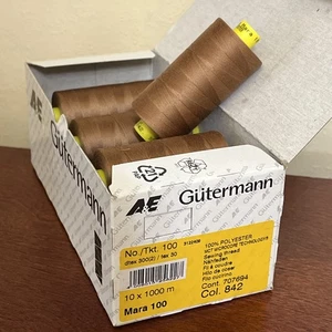 GUTERMANN Mara 100 TEX 30 POLYESTER THREAD- Box - lot of 10 spools- brown - Picture 1 of 5