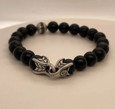 "Brazalete David Yurman S plata 925 8 mm cuentas de ónix negro y diamantes negros 8,5""" Foto 1 de 4