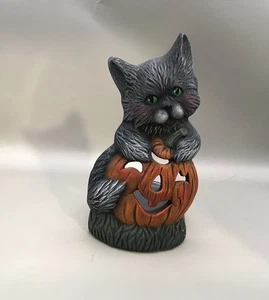 Halloween Gattino che tiene una base di candela di zucca 6,5" - Foto 1 di 4