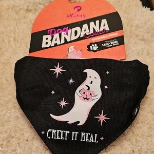 Whimsy Dog Collar with matching Bandana Pink Reverse Design Creep It Real Ghost - Picture 1 of 2